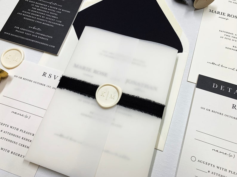 Minimalist Black and Ivory Wedding Invitation Suite image 2