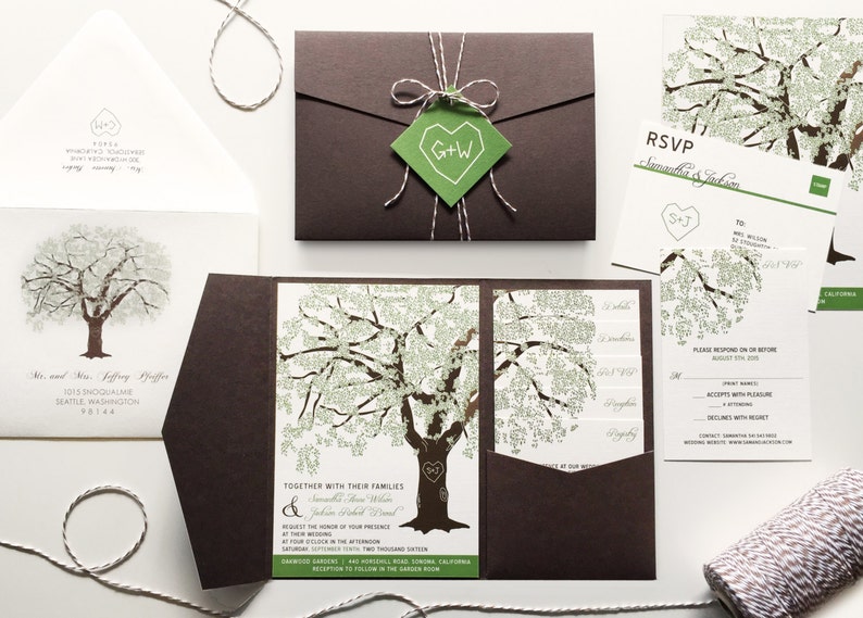 Oak Tree Wedding Invitations Rustic Wedding Invitation Set Etsy