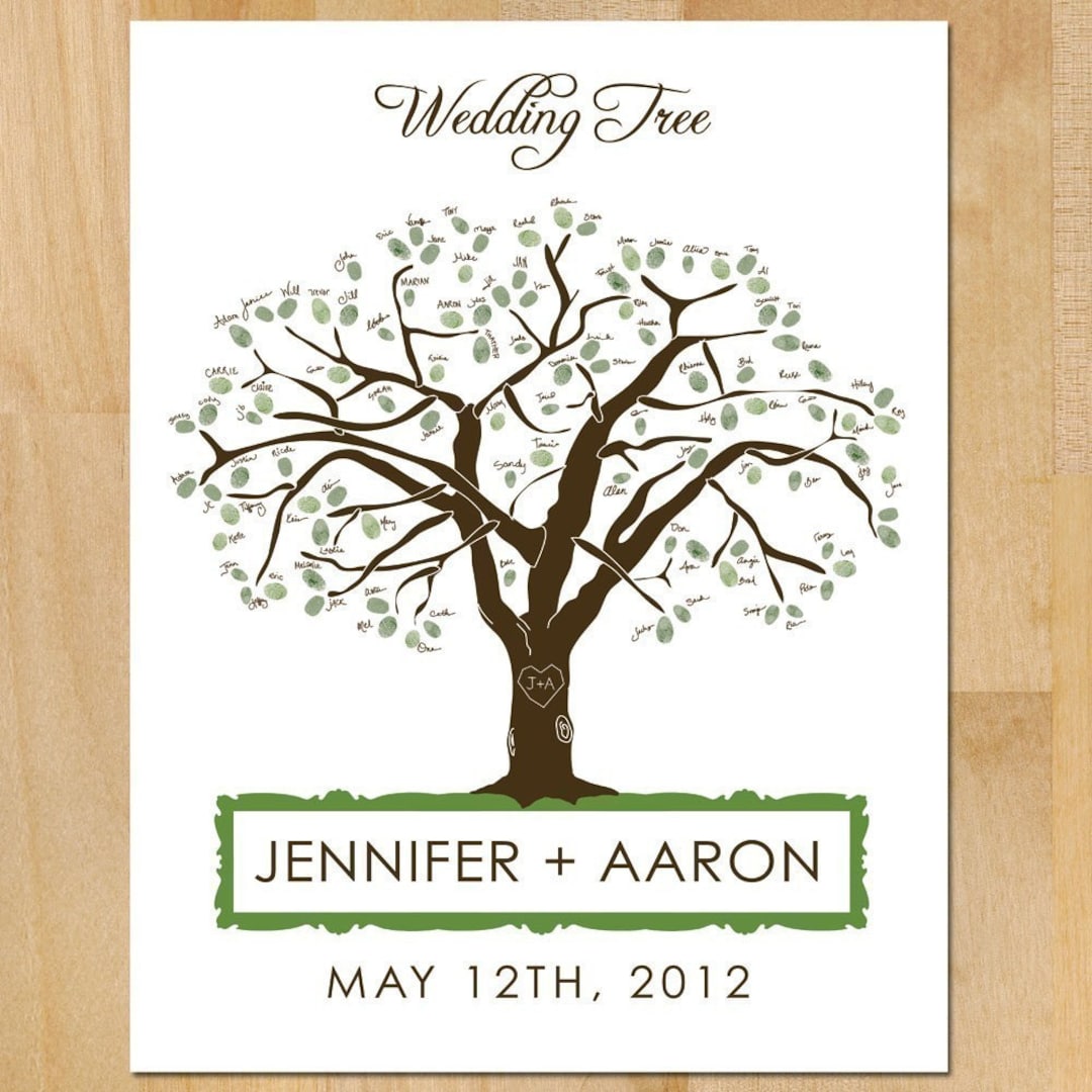 Printable Wedding Guest 'book' Poster, Oak Tree With Carved Heart &amp; Initials Wedding Tree ...