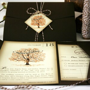 Fall Book Wedding Invitation Sample, Pocketfold Tag Twine, Fall Wedding Invitations, Rustic Vintage Wedding Invitation Book Wedding Invites