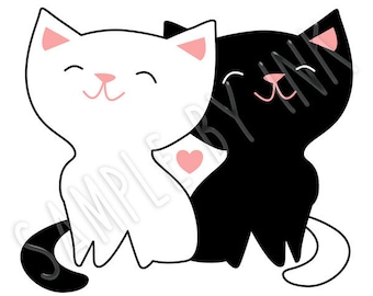 Two Cats, DIGITAL DOWNLOAD, SVG Jpg and Png files, Black and White Artwork by Ink, Instant Download, Can be used for Commercial purposes