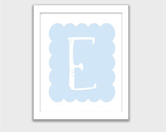 Letter E, Cute Alphabet Printable, Monogram, INSTANT DOWNLOAD, Nursery Wall Art, Kids Room, Childs Art Decor, Mix and Match your set, Blue E