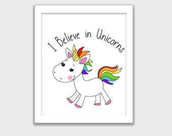 I Believe in Unicorns, INSTANT DOWNLOAD, Wall Art, Children's Art, Digital File you can Make your own Products to sell with my Art