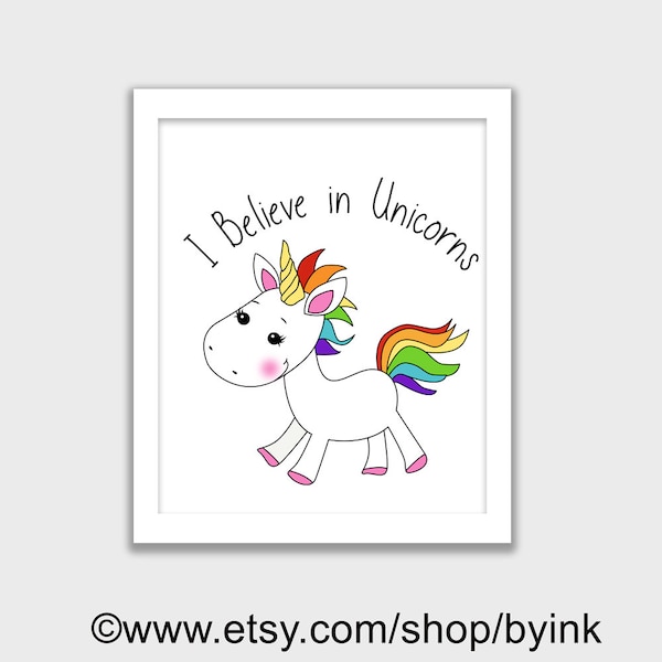 I Believe in Unicorns, INSTANT DOWNLOAD, Wall Art, Children's Art, Digital File you can Make your own Products to sell with my Art