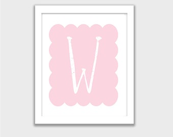 Letter W, Cute Alphabet Printable, Monogram, INSTANT DOWNLOAD, Pink W, Girls Wall Art, Kids Room, Childs Art Decor, Mix and Match your set