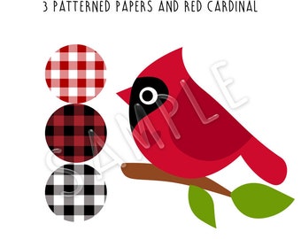 Red Cardinal, INSTANT DOWNLOAD, Digital, Red and White Patterns Make your own Products to sell with my Art, Scrapbook Paper, Holiday Gift,