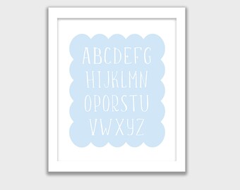 Cute Blue Alphabet Printable, INSTANT DOWNLOAD, Nursery Wall Art, Kids Room, Childs Art Decor, Mix and Match your set, Blue Letters A to Z