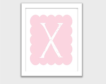 Letter X, Cute Alphabet Printable, Monogram, INSTANT DOWNLOAD, Pink X, Girls Wall Art, Kids Room, Childs Art Decor, Mix and Match your set