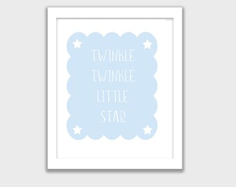 Cute Blue and White "Twinkle Star" Printable, INSTANT DOWNLOAD, Nursery Wall Art, Kids Room, Childs Art Decor, Mix and Match your set