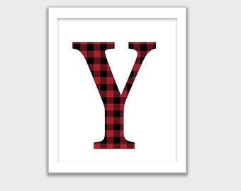 Red and Black check alphabet letter Y, INSTANT DIGITAL DOWNLOAD, Farmhouse Monogram Art, Buffalo Plaid inspired letter, craft use, Initial Y