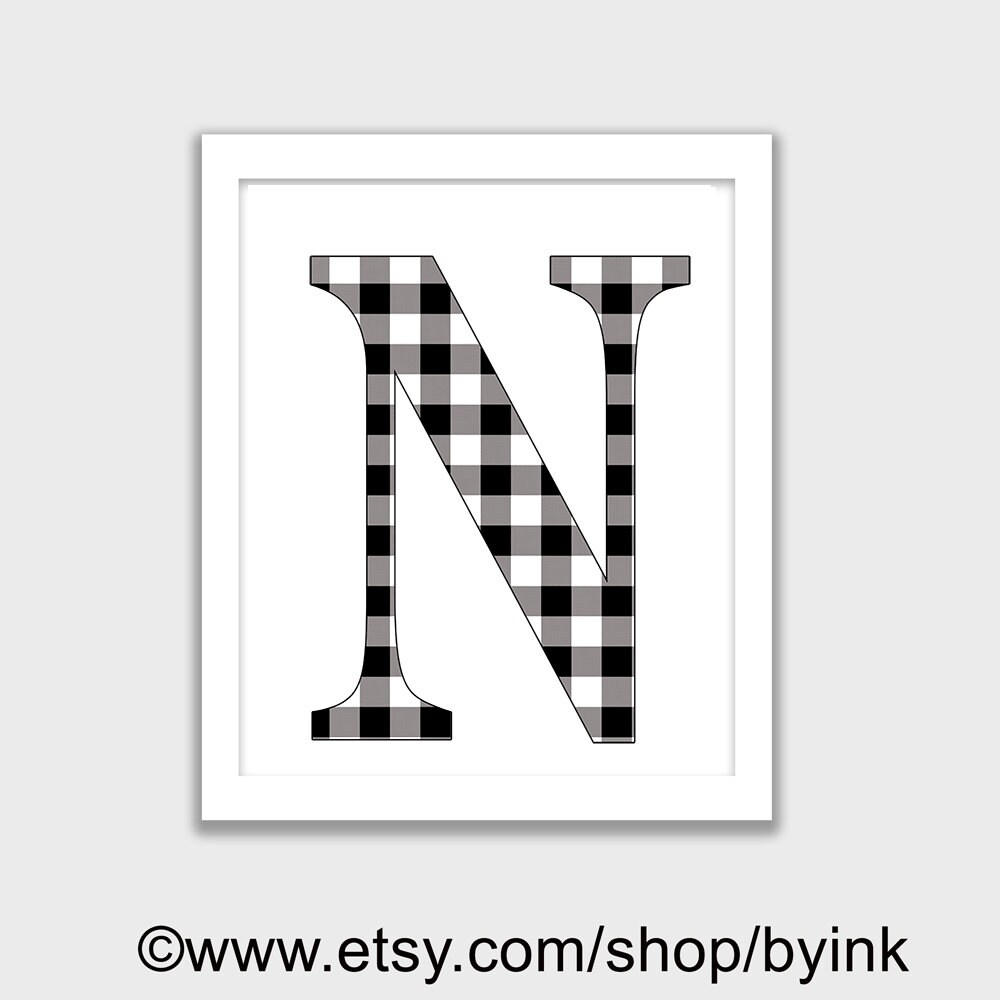 white black check alphabet letter n instant digital etsy