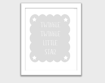 Cute Gray and White "Twinkle Star" Printable, INSTANT DOWNLOAD, Nursery Wall Art, Kids Room, Childs Art Decor, Mix and Match your set