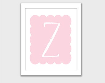 Letter Z, Cute Alphabet Printable, Monogram, INSTANT DOWNLOAD, Pink Z, Girls Wall Art, Kids Room, Childs Art Decor, Mix and Match your set