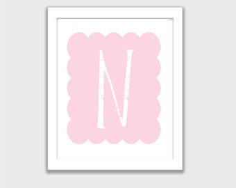 Letter N, Cute Alphabet Printable, Monogram, INSTANT DOWNLOAD, Pink N, Girls Wall Art, Kids Room, Childs Art Decor, Mix and Match your set