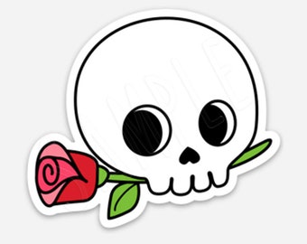 Cute Skull & Rose Laptop Sticker, Large stickers, Laptop Decal, Notebook Stickers, high quality waterproof die cut vinyl, professional grade