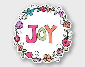 Joy Flower Wreath Laptop Sticker, Large stickers, Laptop Decal, Notebook Stickers, high quality waterproof die cut vinyl, professional grade