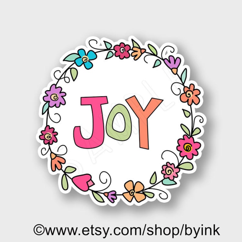 Joy Flower Wreath Laptop Sticker, Large stickers, Laptop Decal, Notebook Stickers, high quality waterproof die cut vinyl, professional grade image 1