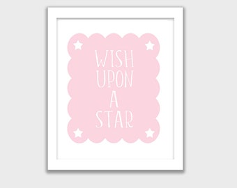 Cute Pink and White "Wish upon a Star" Printable, INSTANT DOWNLOAD, Nursery Wall Art, Kids Room, Childs Art Decor, Mix and Match your set