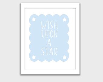 Cute Blue and White "Wish upon a Star" Printable, INSTANT DOWNLOAD, Nursery Wall Art, Kids Room, Childs Art Decor, Mix and Match your set