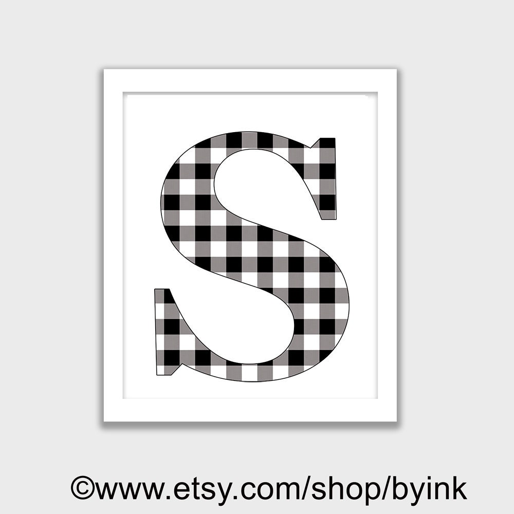 white black check alphabet letter s instant digital etsy