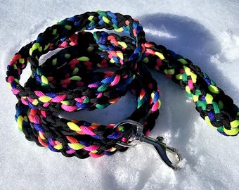 Confetti Paracord Leash: Multi Neon-Colored, Handcrafted