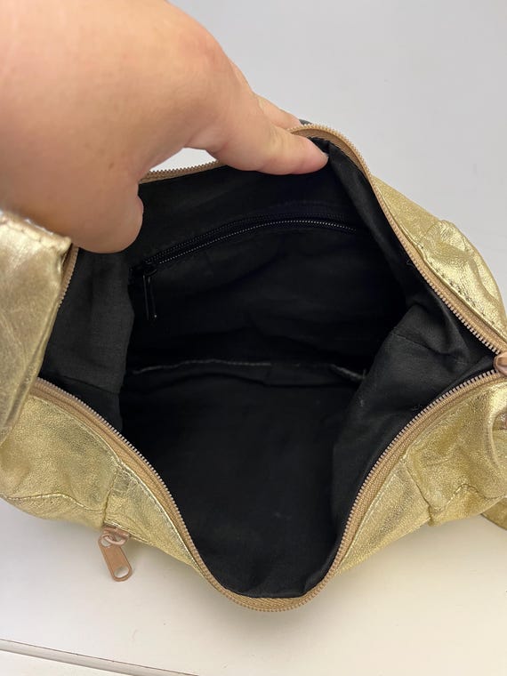 Glam Metallic Gold Leather Patchwork Shoulder Bag - image 2