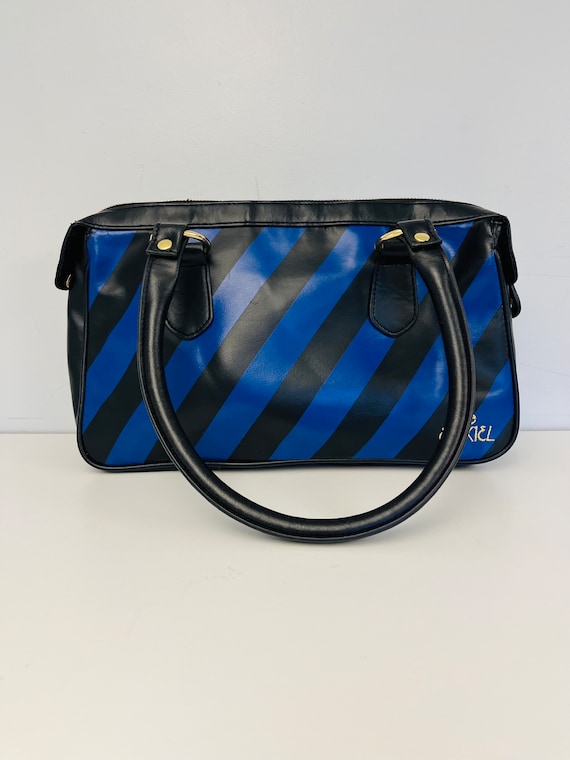 Y2K Black and Blue Striped EZEKIEL Handbag