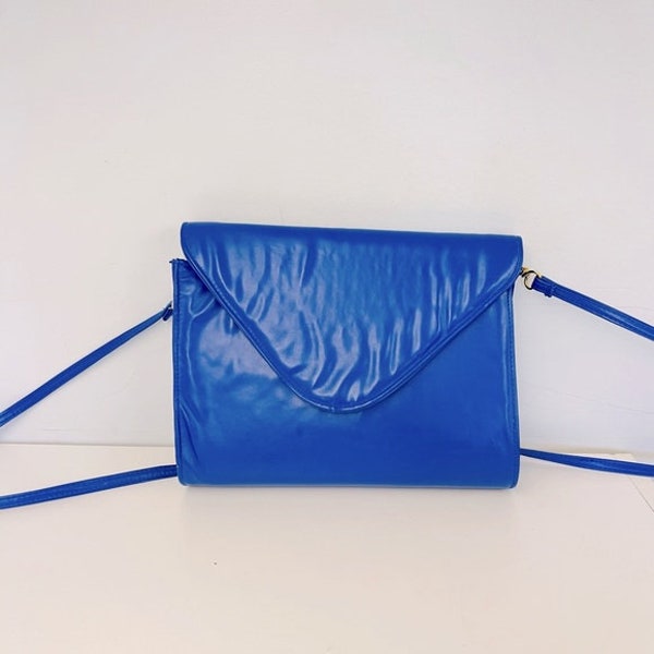 Preppy Bright Azure Blue Faux Leather Crossbody Bag