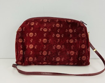 Burgundy Suede Patterned Crossbody