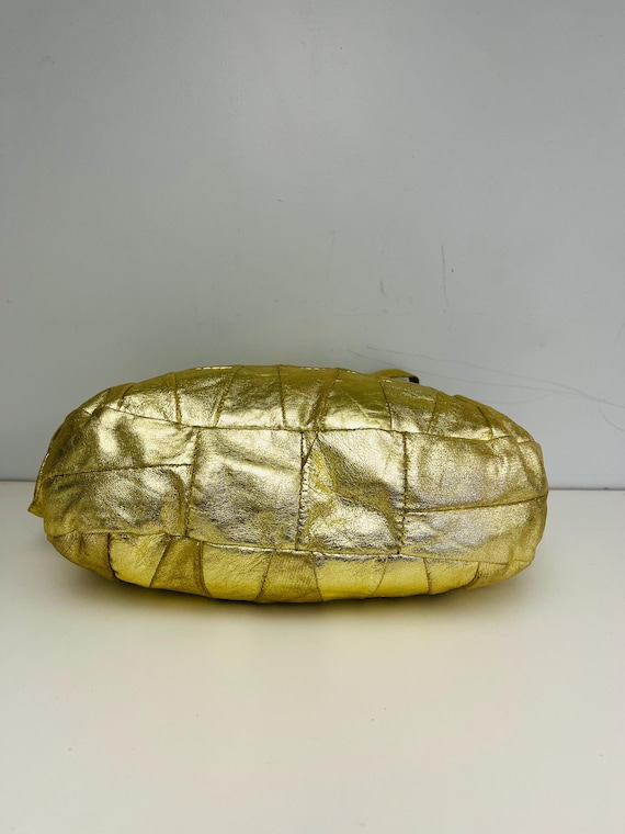 Glam Metallic Gold Leather Patchwork Shoulder Bag - image 4