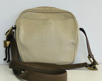 ONE DOLLAR SALE Tan Canvas De Vecchi by Hamilton Hodge Shoulder Bag