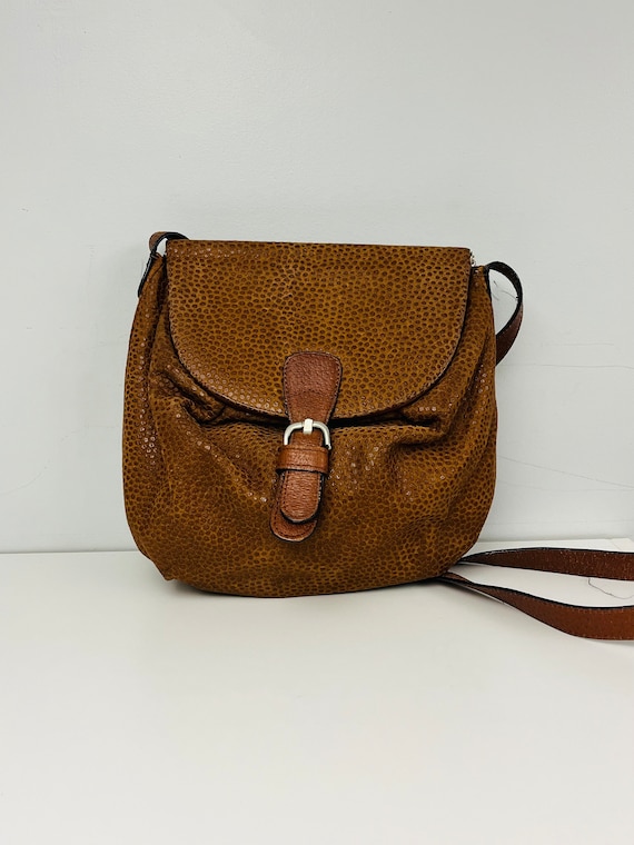 Brown Textured Leather DESMO Crossbody Bag