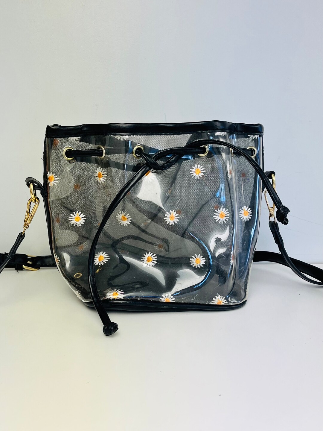 Y2K Style Clear Vinyl Drawstring Bag Lined With Mesh Daisy Etsy