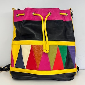 Colorful Leather Patchwork Bucket Bag