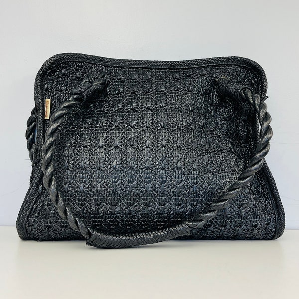 ONE DOLLAR SALE Black Woven Shoulder Bag by Holiday Fair/ The Last Straw