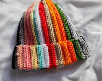Zigzag Knit Beanie | Colorful Cozy Yarn Toque for Winter | Warm