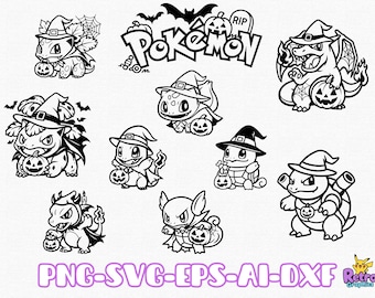 Pokemon Clip Art 10 Halloween Starter Pack | PNG SVG EPS AI DXF Cricut Silhouette Laser Digital Files