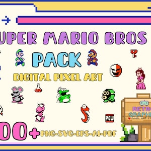 Super Mario Bros. 2 Digitale Pixelkunst, ClipArt +100 PNG/Svg/Eps/Ai/Pdf-Zeichnungen