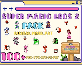 Super Mario Bros 2 Digital Pixel Art, Clipart +100 Drawings PNG/SVG/EPS/AI/PDF