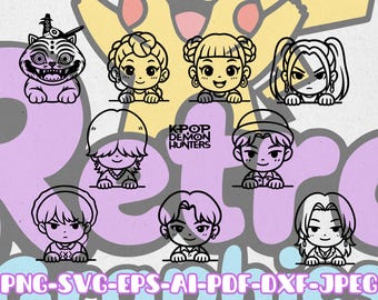 K-POP Girls, kawaii  serie 10 dibujos Peekers Heroínas K-pop| Png Svg Eps Ai Dxf Cricut Silhouette Laser digital files