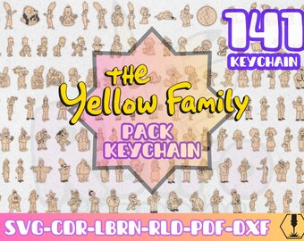 Pack 141 Yellow Family Town Keychains Bundle svg dxf pdf cdr lbrn rld | Laser Cut Files | Funny Cartoon Neighbors Characters Pack Simpsons