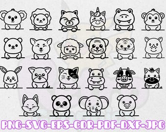 Cute Animals 22 Peekers | Dog Cat Fox Koala Elephant Designs | Svg Png Dxf Eps Cdr | Cricut Silhouette Laser Engraving Cutting Vector Files