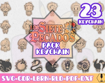 Anime Manga Pack 23 Keychain Seven Sins Inspired Keychains SVG DXF Laser Cut Files | Magic Knights Anime | Anime Keychain CNC Bundle