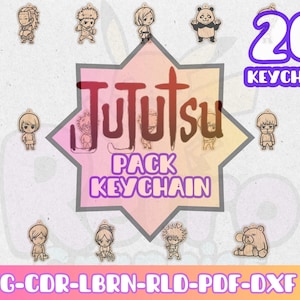Anime Manga Paket 20 Förbannade Energitrollkarlar Nyckelringar Bundle svg dxf pdf cdr lbrn rld | Laserskurna Filer | Anime Jujutsu Warriors Nyckelring