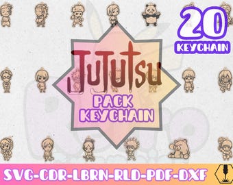 Anime Manga Pack 20 Cursed Energy Sorcerers Keychains Bundle svg dxf pdf cdr lbrn rld | Laser Cut Files | Anime Jujutsu Warriors keychain