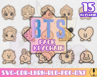Kawaii Members and Pets 15 Keychains | Kpop Svg Dxf Cdr Lbrn Rld Pdf Laser Cut Files | Cricut Silhouette Wood Acrylic Engraving Designs