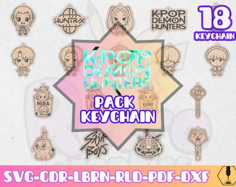 K-Pop Girls 18 Keychains | Kpop Warrior Svg Dxf Eps Cdr Lbrn Rld Pdf Files | Cricut Silhouette Laser Cut Engraving Cute Chibi Designs