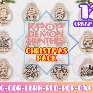Pack 12 k-pop warrior christmas ornaments bundle svg pdf dxf lbrn cdr rld | laser cut hanging decorations | digital xmas Demon Hunters files
