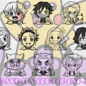 Anime Demon Hunters 10 Peekers | Anime Manga Pack Svg Dxf Eps Cdr Pdf | Cricut Silhouette Laser Cut Engraving Files | Anime Chibi Designs