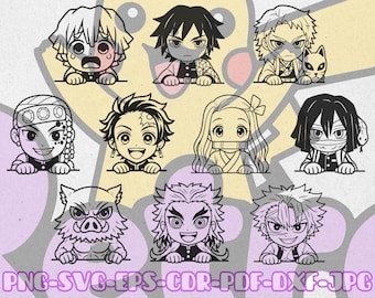 Anime Demon Hunters 10 Peekers | Anime Manga Pack Svg Dxf Eps Cdr Pdf | Cricut Silhouette Laser Cut Engraving Files | Anime Chibi Designs